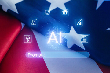Visual representation of artificial intelligence concepts on an American flag background during a technology discussion