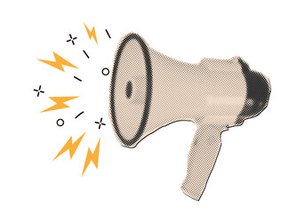 Loudspeaker in retro dotted halftone style,modern collage cut out element,magazine style