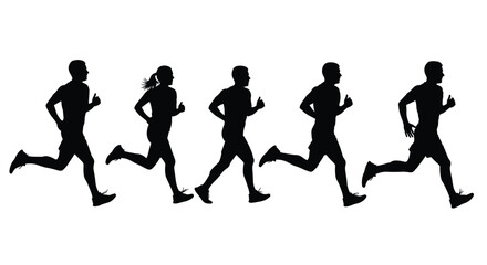 Dynamic silhouettes of diverse runners in motion capturing the spirit of athleticism and healthy living perfect for fitness campaigns, Generative AI