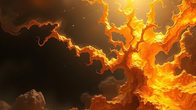 A gravity-defying golden fractal structure engulfed in chaotic energy waves, radiating molten brilliance.