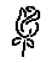 Black simple pixel art flower on white background. nature concept in retro style.
