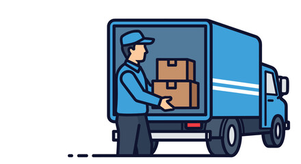 Dedicated delivery driver loading packages into a bright blue truck ensuring fast and reliable logistics for your business needs, Generative AI