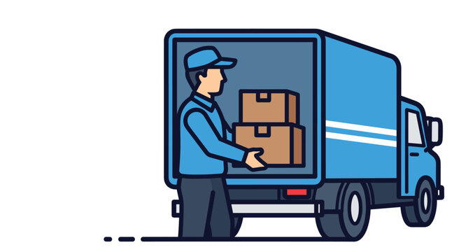 Dedicated delivery driver loading packages into a bright blue truck ensuring fast and reliable logistics for your business needs, Generative AI