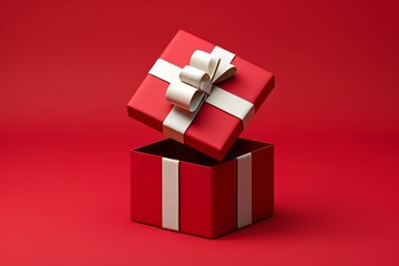 Obraz premium Open Red Gift Box with Bow - Holiday Celebration Concept