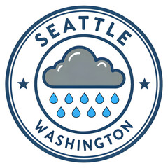 Minimalist badge logo design featuring gray rain clouds representing Seattle's iconic weather