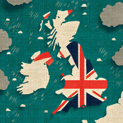 Weather map of the United Kingdom showing varied conditions and cloud patterns