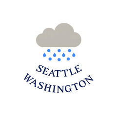 Gray cloud logo with rain droplets representing Seattle weather in Washington