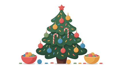 Festive Christmas Tree: A vibrant cartoon Christmas tree adorned with colorful ornaments and a star, bringing cheer and celebration to the holiday season.