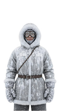 An early 20th century polar explorer facing a blizzard