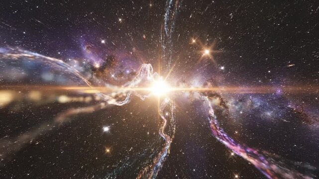 A stunning cosmic explosion emits colorful light in the vastness of space, creating a breathtaking stellar scene. The bright explosion and cosmic elements inspire awe in this celes