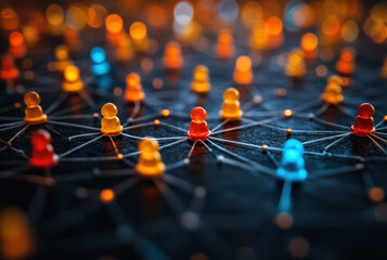 A conceptual image of network interaction is an abstract visualization of the connections between people or system elements. 