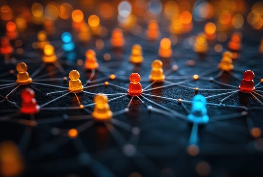 A conceptual image of network interaction is an abstract visualization of the connections between people or system elements. 