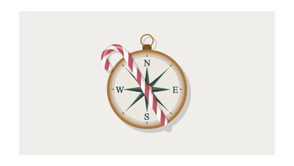 Navigational Sweetness: A compass decorated with a striped candy cane, blending holiday cheer with a sense of direction and discovery.