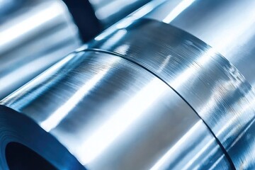 close-up of steel rolls showcasing textured surface and reflective finish, industrial material
