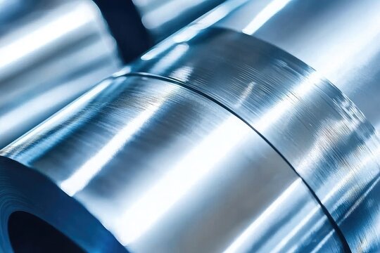 close-up of steel rolls showcasing textured surface and reflective finish, industrial material