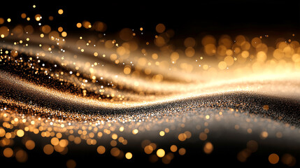 Abstract golden glitter waves with shimmering particles creating a luxurious and elegant atmosphere, perfect for backgrounds, celebrations, and festive occasions, conveying a sense of glamour and soph