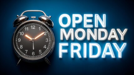Alarm Clock and Open Monday Friday Neon Sign