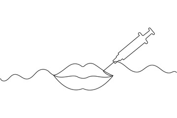 Continuous One line drawing of lips and mouth in a simple minimalist makeup style