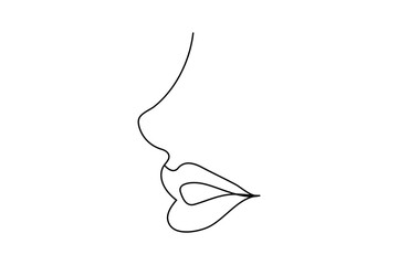 Continuous One line drawing of lips and mouth in a simple minimalist makeup style