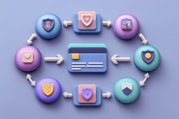 Circular protection workflow with stylized fintech stages and multi-shield security nodes