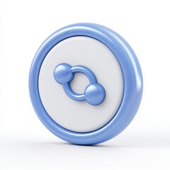 A 3d rendered blue circular icon with a white center displaying a stylized link symbol