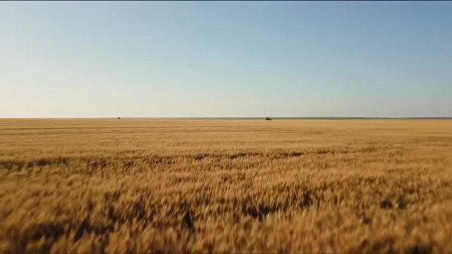Golden Wheat Field Under a Clear Blue Sky on a Sunny Day.