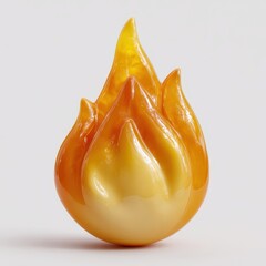 A stylized glossy golden orange flame sculpture against a plain white background
