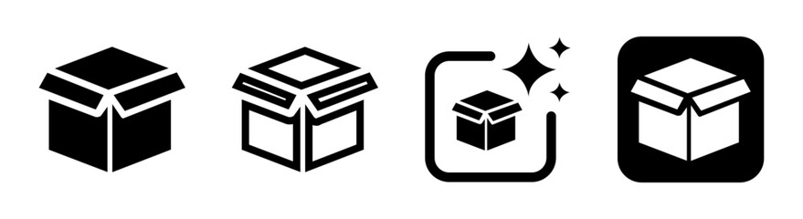 Open box icon for logistics, package, and delivery sign in black transparent PNG vector illustration