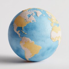 A spherical bath bomb designed to resemble the earth with continents and oceans depicted