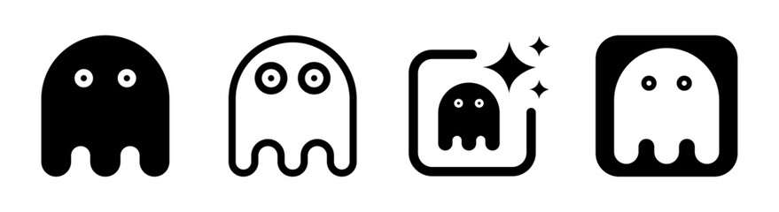 Spooky ghost icon for Halloween in black transparent PNG vector illustration