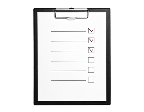 Clipboard with a blank checklist and checkboxes on a transparent background isolated on transparent background - Powered by Adobe