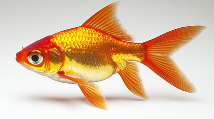 Fototapeta premium Orange goldfish with flowing fins, swimming against a neutral background