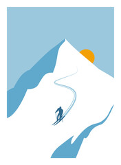 Skiing Down a Snowy Mountain Poster