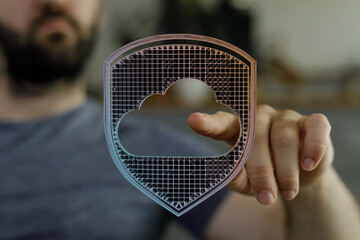 Protecting cloud data with a shield, concept of cyber security and data protection. Secure cloud concept, prote