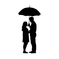 The silhouette of a couple sharing an umbrella