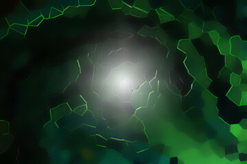 Background with light in the center and green crystals