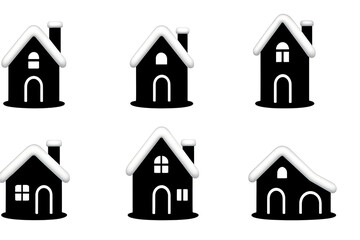 Fototapeta premium Vector Silhouette Winter Snow Houses Set in 3D Cartoon Style Isolated on White Transparent Background PNG