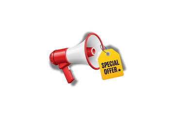 megaphone with special offer tag — eye-catching promo tool for marketing and sales