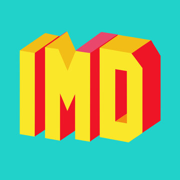 Bold 3d imd letters in yellow red and pink on a teal background