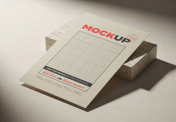 Page Paper Leaning in Marble Piece Mockup
