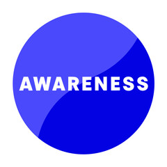 The word awareness displayed in bold white letters on a blue circle