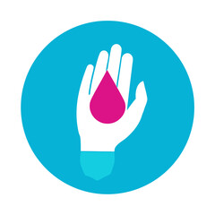 Obraz premium White hand holding a pink droplet inside a blue circle