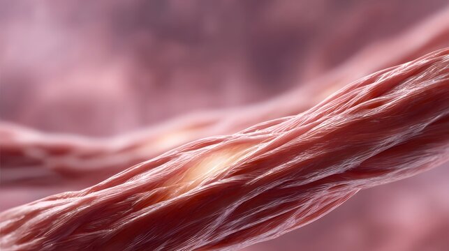 Detailed microscopic view of fibrous biological tissue with intricate strands and subtle illumination