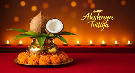 Happy Akshaya Tritiya. Hindu Festival. Gold Coin