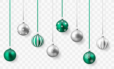 Silver and green christmas balls	