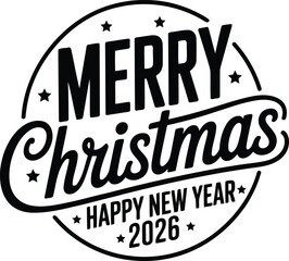 A festive black and white christmas design with stars and new year wishes