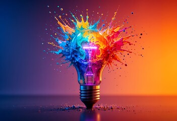 vivid bursting colors inside light bulb symbolizing creative energy and innovative ideas in