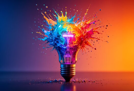 vivid bursting colors inside light bulb symbolizing creative energy and innovative ideas in