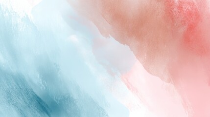 Fototapeta premium Delicate pastel watercolor wash in blue, pink and orange with soft brush strokes and smooth blended texture — serene, elegant background for web, print or design projects