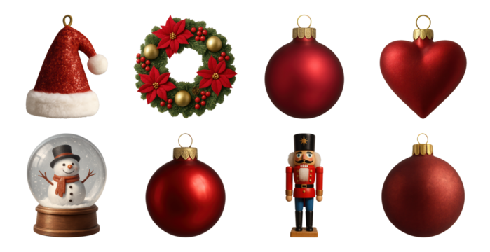PNG Festive holiday decoration collection, element set on transparent background